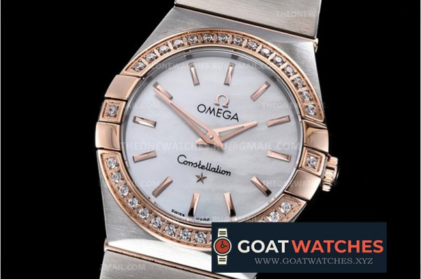 Omega - Constellation Lds 28mm Dm RG/SS Wht MOP Stk Swiss Qtz