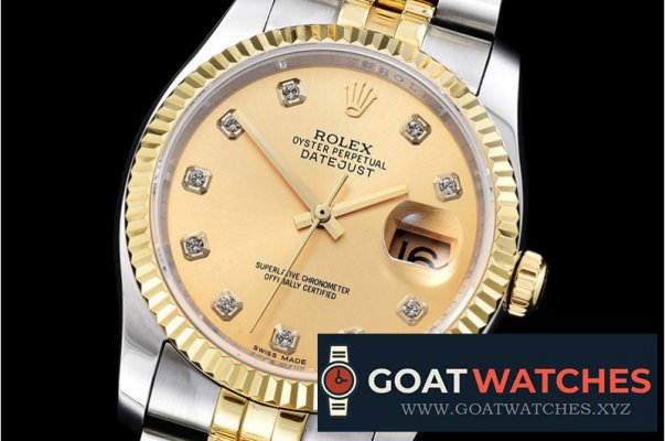 Rolex - DJ 36mm Oyst Flt YG/SS (Wrap) Gold Diams BP A3135 Mod