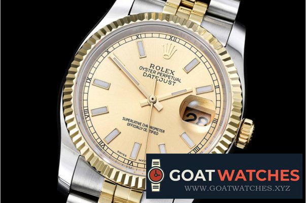 Rolex - DJ 36mm Jub Flt YG/SS Gold Sticks BP A3135 Mod