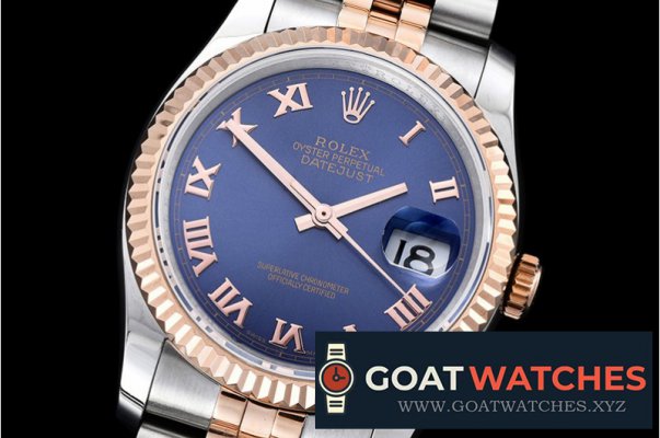 Rolex - DJ 36mm Jub Flt RG/SS Blue Roman BP A3135 Mod