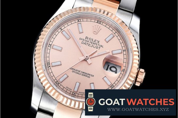 Rolex - DJ 36mm Oyst Flt RG/SS Rose Stick BP A3135 Mod