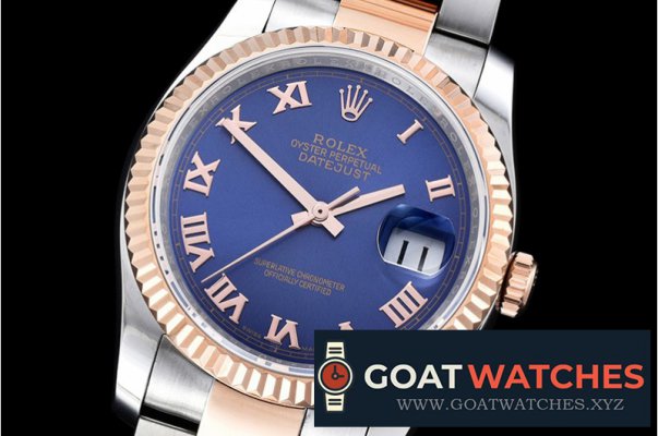 Rolex - DJ 36mm Oyst Flt RG/SS Blue Rmn BP A3135 Mod