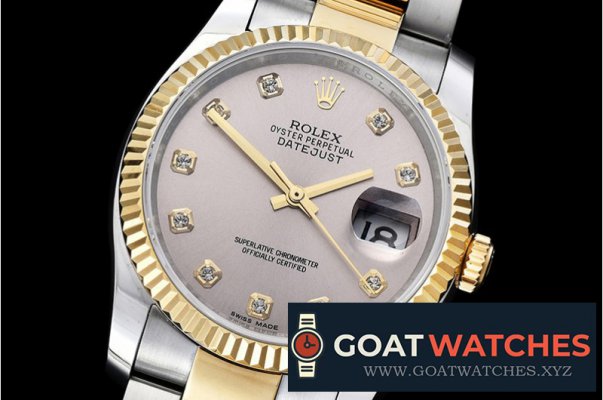 Rolex - DJ 36mm Oyst Flt YG/SS Light Grey Diams BP A3135 Mod