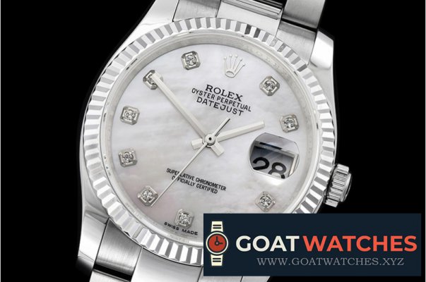 Rolex - DJ 36mm Oyst Flt SS/SS White MOP Diams BP A3135 Mod