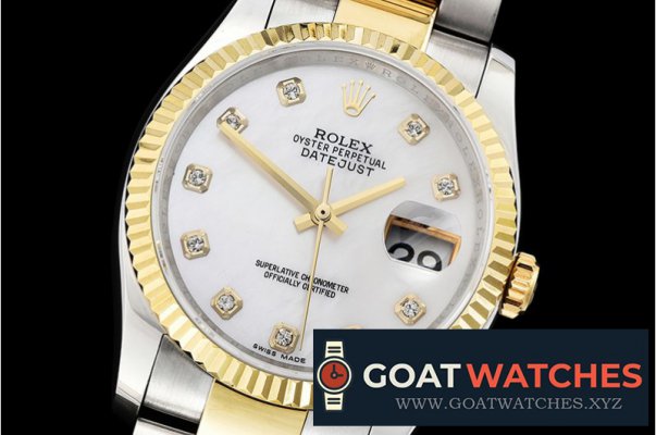 Rolex - DJ 36mm Oyst Flt YG/SS White MOP Diams BP A3135 Mod