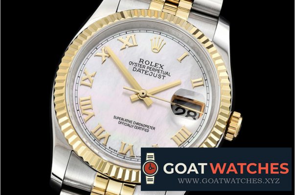 Rolex - DJ 36mm Jub Flt YG/SS White MOP Roman BP A3135 Mod