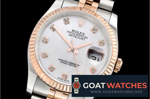 Rolex - DJ 36mm Jub Flt RG/SS White MOP Diams BP A3135 Mod