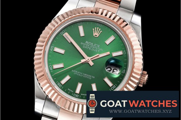 Rolex - DJ2 41mm Oyst Flt RG/SS Green Stick BP A3136 Mod