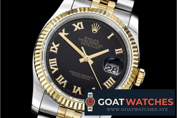 Rolex - DJ 36mm Jub Flt YG/SS Black Roman BP A3135 Mod