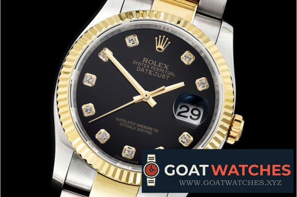 Rolex - DJ 36mm Oyst Flt YG/SS Black Diams BP A3135 Mod