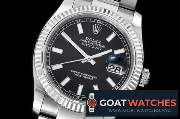 Rolex - DJ 36mm Oyst Flt SS/SS Black Thick Lume BP A3135 Mod