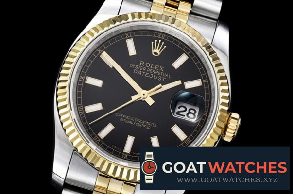 Rolex - DJ 36mm Jub Flt YG/SS Black Thick Lume BP A3135 Mod