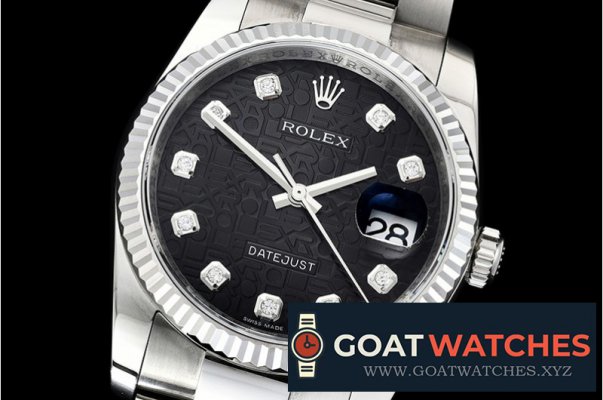 Rolex - DJ 36mm Oyst Fluted SS/SS Black Anniv Diam DJF A3135