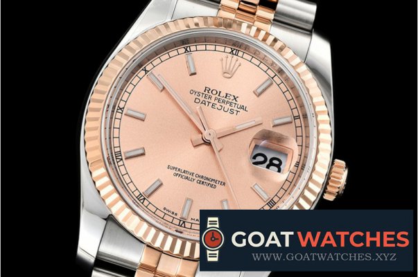 Rolex - Datejust 36mm Flt RG/SS Rose Gold/Stk ARF Asia SH3135