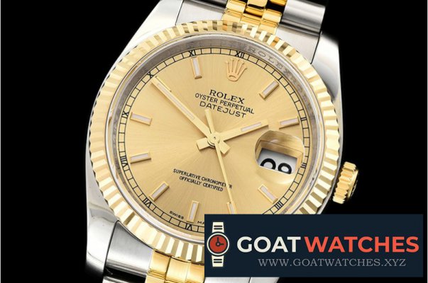 Rolex - Datejust 36mm Flt YG/SS Gold/Stk Jub ARF Asia SH3135