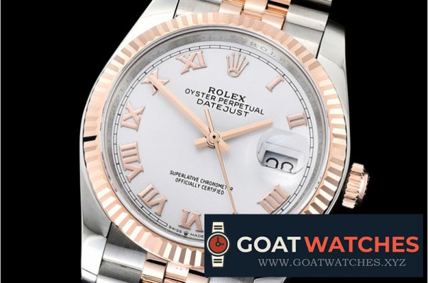 Rolex - DateJust 36mm Jub Flt 904L RG/SS Wht/Rmn GMF A2836