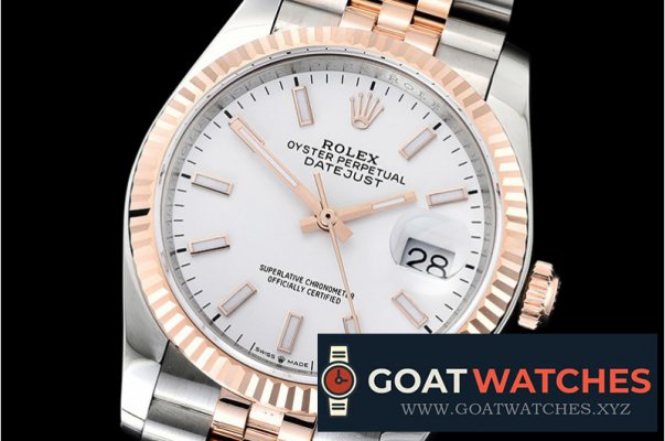 Rolex - DateJust 36mm Jub Flt 904L RG/SS Wht/Stk GMF A2836