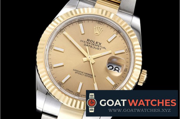 Rolex - DJ2 41mm Oyst Flt 904L YG/SS Gold/Stk ARF Asia 2824