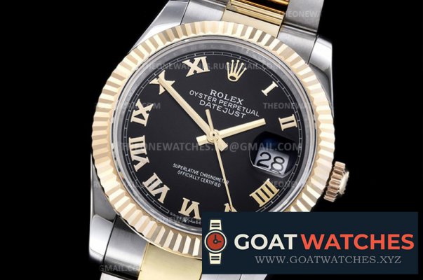 Rolex - DJ 36mm Oyst Flt 904L Wrp YG/SS Blk/Rmn GMF A2824