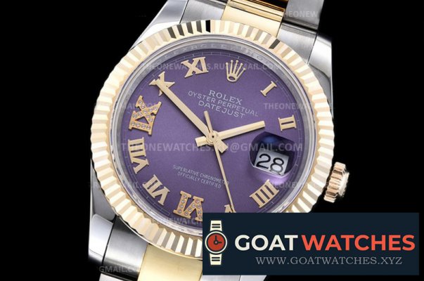 Rolex - DJ 36mm Oyst Flt 904L Wrp YG/SS Purp/Rmn Dm GMF A2824