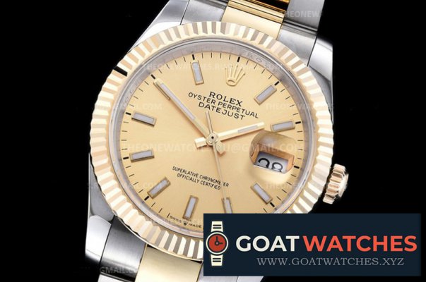 Rolex - DJ 36mm Oyst Flt 904L Wrp YG/SS Gold Stick GMF A2824