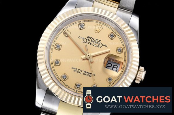 Rolex - DJ 36mm Oyst Flt 904L Wrp YG/SS Gold Diam GMF A2824