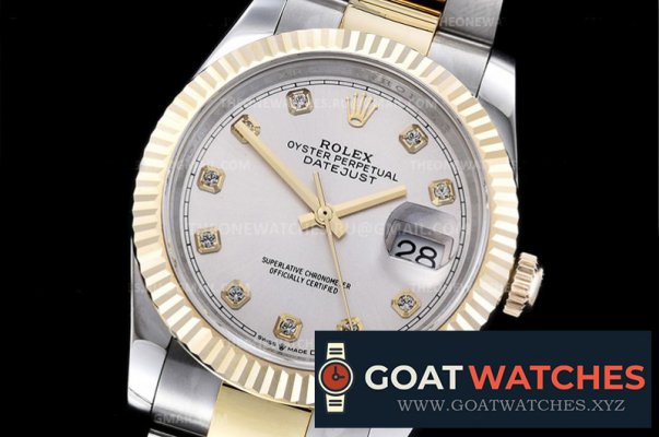 Rolex - DJ 36mm Oyst Flt 904L Wrp YG/SS Silver Diam GMF A2824