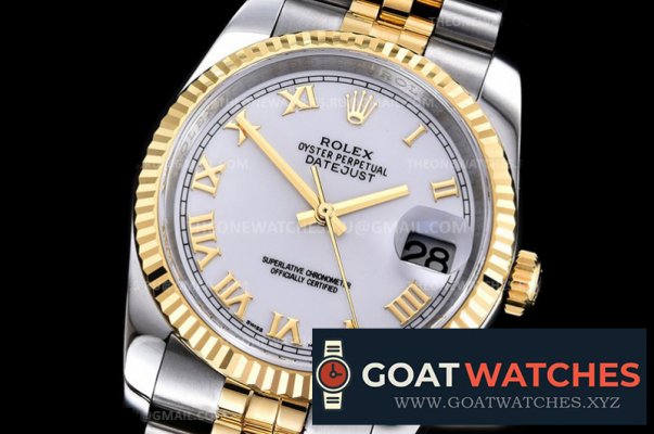 Rolex - Datejust 36mm Jub Flt YG/SS Wht Roman Num A8F A2824