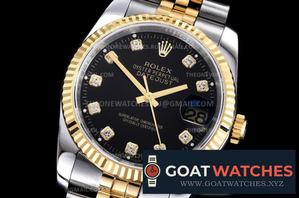 Rolex - Datejust 36mm Jub Flt YG/SS Black Diams A8F A2824