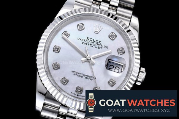 Rolex - DJ 36mm Jub Flt 904L SS/SS Wht MOP Diam GMF A3235