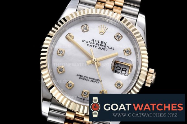 Rolex - DJ 36mm Jub Flt Wrp YG/SS Wht MOP Diam GMF A3235