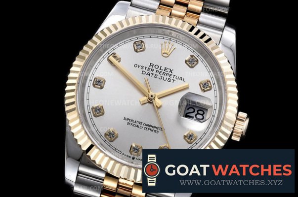 Rolex - DJ 36mm Jub Flt Wrp YG/SS Silv Wht Diam GMF A3235