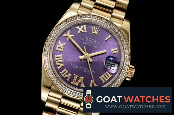 ROLEX - DATEJUST - LADY 31mm Pres Diam YG/YG Purple Rmn BP A2824