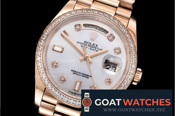 Rolex - DayDate 36mm Dia Pres RG/RG Wht MOP Diam EWF A3255 Mo