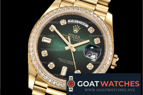 Rolex - DayDate 36mm Dia Pres YG/YG Green Diam EWF A3255 Mod