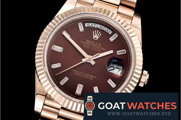 Rolex - DayDate 40mm Flt RG/RG Brown Baug. Diam BP A2836