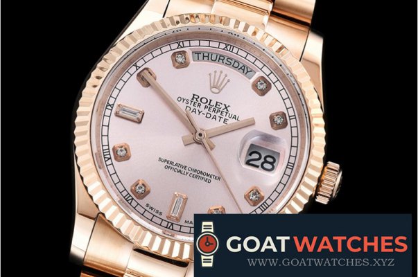 Rolex - DayDate 36mm Flt RG/RG Rose Gold Diam BP Swiss 2836