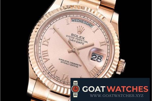 Rolex - DayDate 36mm Flt RG/RG Rose Gold Roman BP Swiss 2836