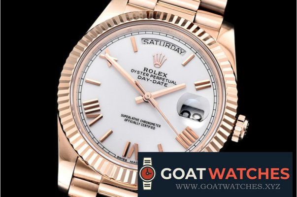 Rolex - DayDate 40mm Flt RG/RG Pearl Wht Roman BP Swiss 2836