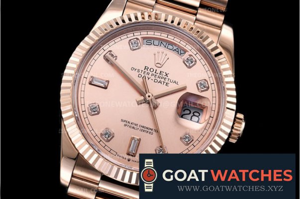 Rolex - DayDate 36mm Flt RG/RG Rose Gold Diam BP Asia 2836