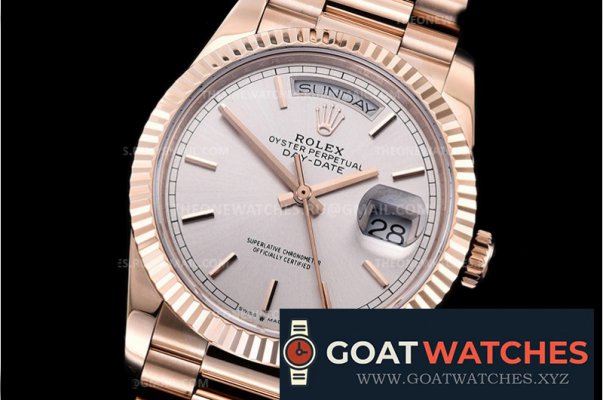 Rolex - DayDate 36mm Flt RG/RG Silver Wht Stk BP Asia 2836