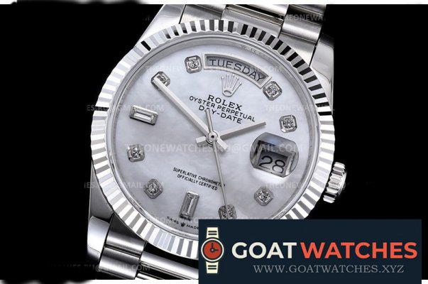 Rolex - DayDate 36mm Flt Pres SS/SS Wht MOP Diam BP Asia 2836