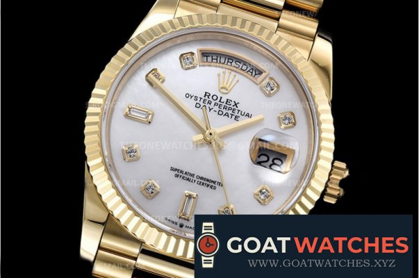 Rolex - DayDate 36mm Flt Pres YG/YG Wht MOP Diam BP Asia 2836