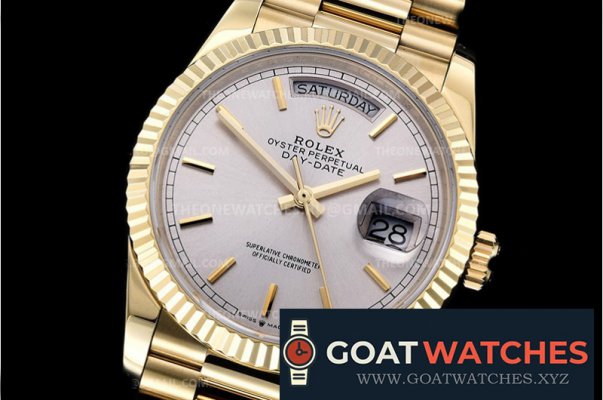 Rolex - DayDate 36mm Flt Pres YG/YG Silv Wht Stk BP Asia 2836