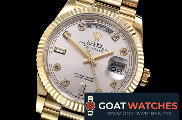 Rolex - DayDate 36mm Flt Pres YG/YG Slv Wht Diam BP Asia 2836