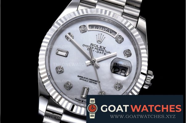 Rolex - DayDate 36mm Flt Pres SS/SS Wht MOP Diam EWF A3255 Mo