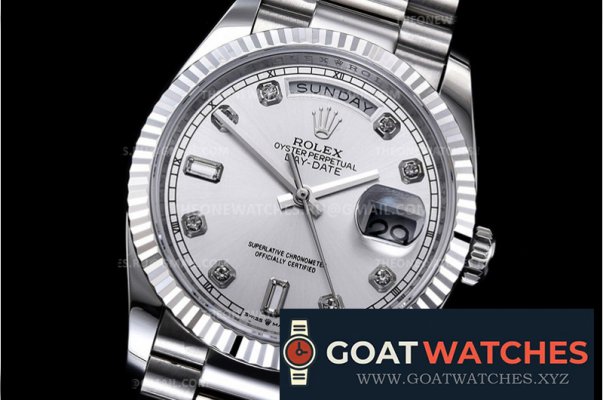 Rolex - DayDate 36mm Flt Pres SS/SS Silv Wht Diam EWF A3255