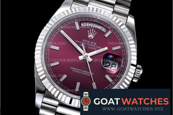 Rolex - DayDate 36mm Flt Pres SS/SS Red Grape Stk EWF A3255