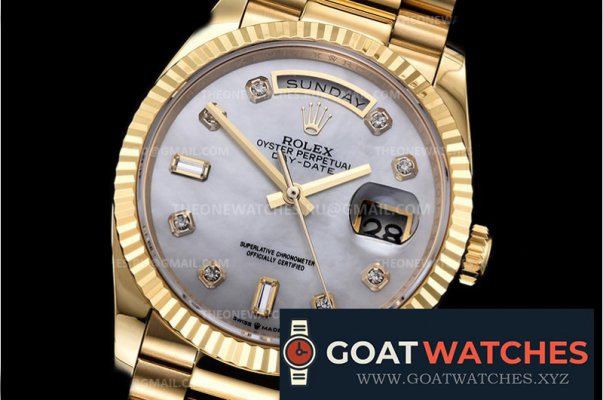 Rolex - DayDate 36mm Flt Pres YG/YG Wht MOP Diam EWF A3255 Mo