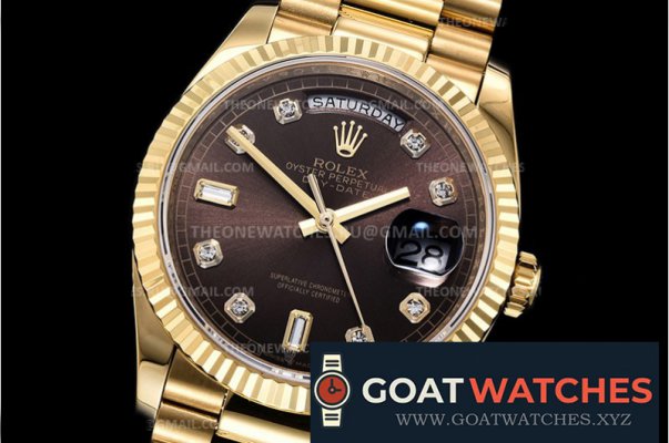 Rolex - DayDate 36mm Flt Pres YG/YG Brown Diam EWF A3255 Mod